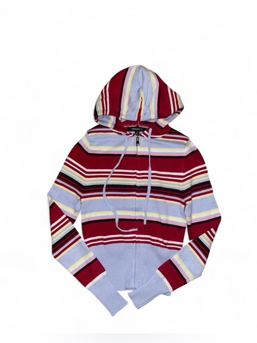 Forever 21 blue red multicoloured y2k style grunge zip up sweater S New